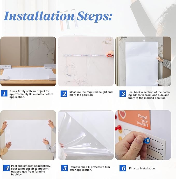 Magnetic Whiteboard Contact Paper Adhesive 23" x 47.24", Dry Erase White Board for Wall, White Board Sticker Easy to Write and Clean Magnet Board for Classroom Office Home