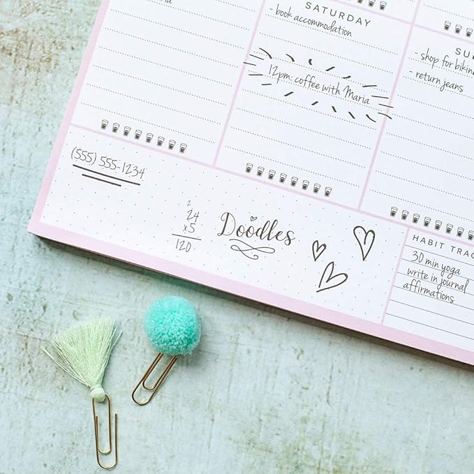 Undated Desk Planner Pad - 52 Pages Weekly Notepad with To Do List and Habit Tracker | Weekly Desk Pad Tear Off for Organization (Ice Cream)