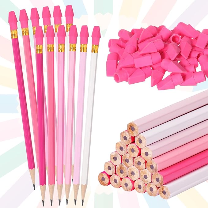 24sets/72pcs Wood-cased Pastel Pencils, Aesthetic #2 Eco Pink Paper Pencils with 48 Pcs Top Erasers, Number 2 Unsharpened Pencil Bulk for Women Gifts for Birthday Party Favors Writing Drawing Office
