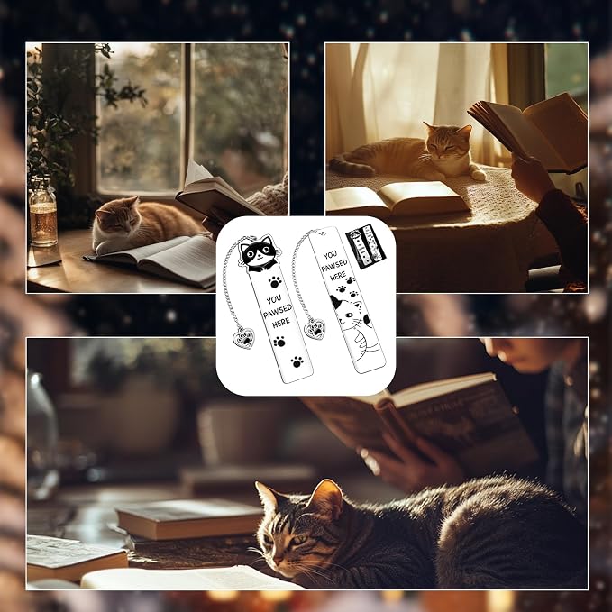 Cat Gifts for Women Men Funny Bookmarks Bulk Cat Paw Bookmarks for Book Lovers Cat Lover Cute Metal Book Mark Set Birthday Gifts for Reader Coworker Friends Adults Cat Owner Lover Reading Accessories