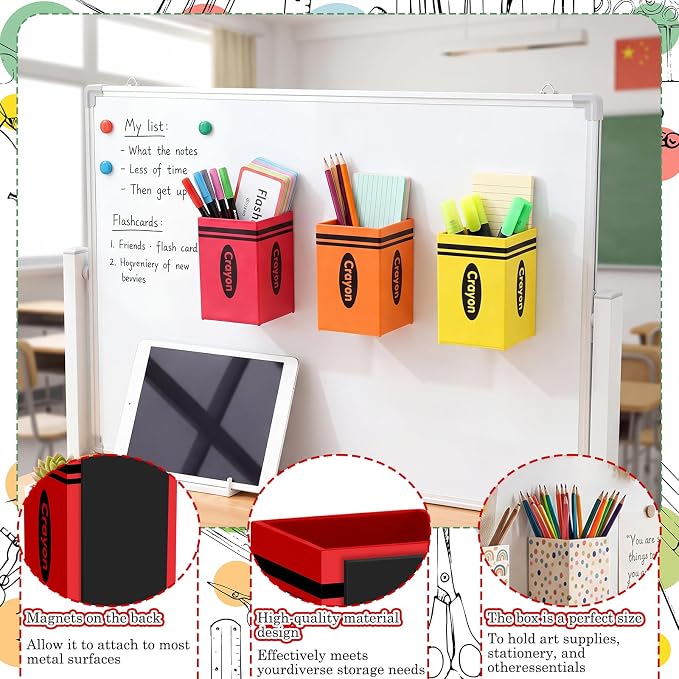 6 Pcs Crayon Classroom Decor Classroom Magnetic Storage Boxes Magnetic Storage Containers Plastics Pen Holder for Refrigerator Whiteboard Home Office School Organizer Supply