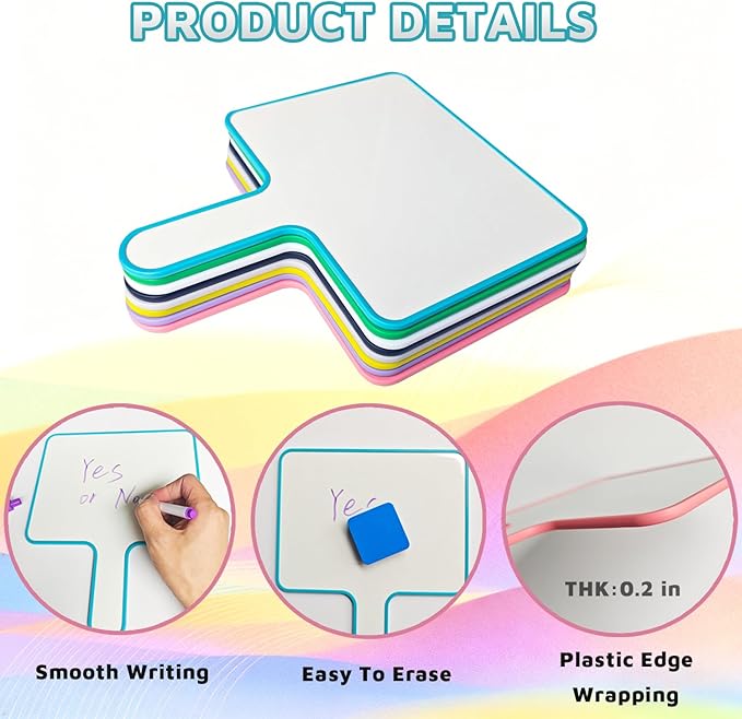 8 Sets Small Dry Erase Boards 8" x10'' Mini Dry Erase Paddles with Handle Double Sided Whiteboard Bulk with Markers and Erasers for Home Classroom and Office Writing Board
