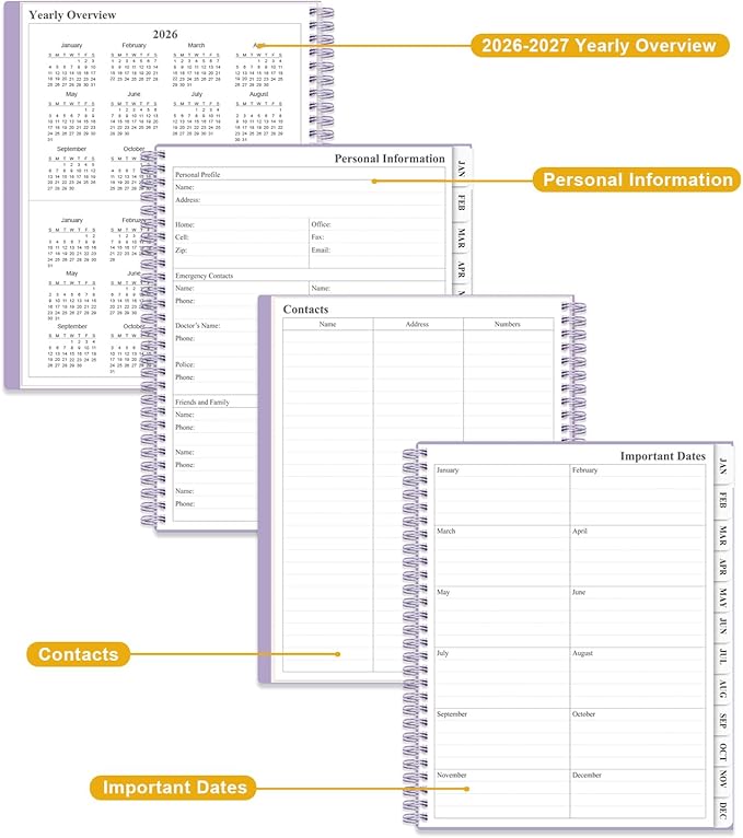 2026 Planner - Weekly and Monthly Planner from Jan 2026 - Dec 2026, Spiral Planning 2026 with 12-Month Tabs, Inner Pocket, 8.5" x 11", Purple