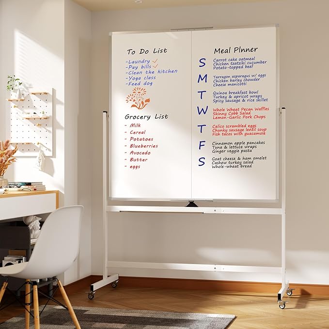 Large Rolling Whiteboard on Wheels, 48" x 48" Double-Sided Mobile White Board with Stand, 4' x 4' Portable Standing Magnetic Dry Erase Board Easel for Home Office Classroom School, Silver