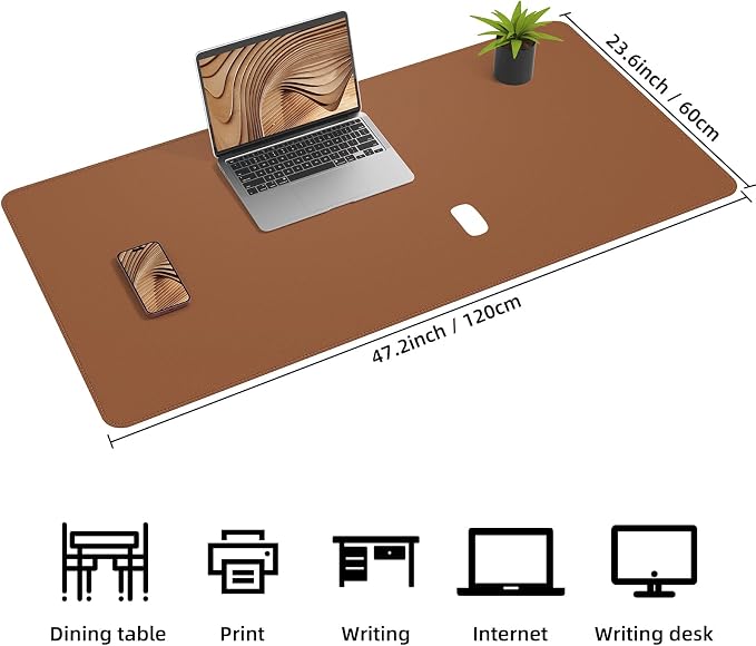 AFIING Cork Desk Mat 47" x 23.6", Dual-Sided Natural Cork & PU Leather Desk Pad, Non-Slip Waterproof Large Mouse Pad for Office, Home & Gaming (Brown)