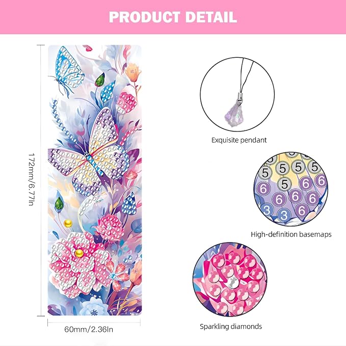 ACSAUMMY 4pcs Butterfly Diamond Painting Bookmark, 5D Diamond Art Bookmarks with Flower Design Beaded Rhinestone Pendant DIY Diamond Art Kits for Adult Crafts Reading Women Beginner Birthday Gift