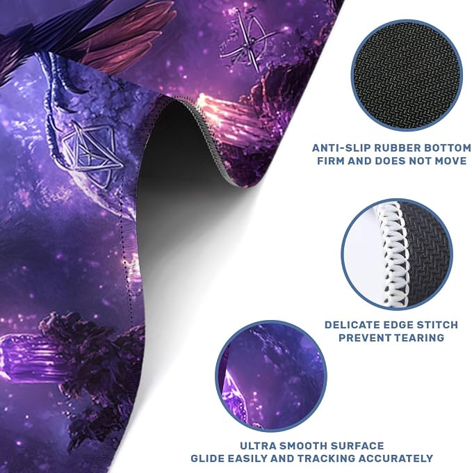 Mystic Crow Desk Mat Gaming Large Mouse Pad Amethyst Flame Skull Enchanted Night Mousepads Computer Keyboard Pad Mouse Mat Laptop Mat 31.5 x 11.8 Mouse Pads for Desk Home Office Gaming