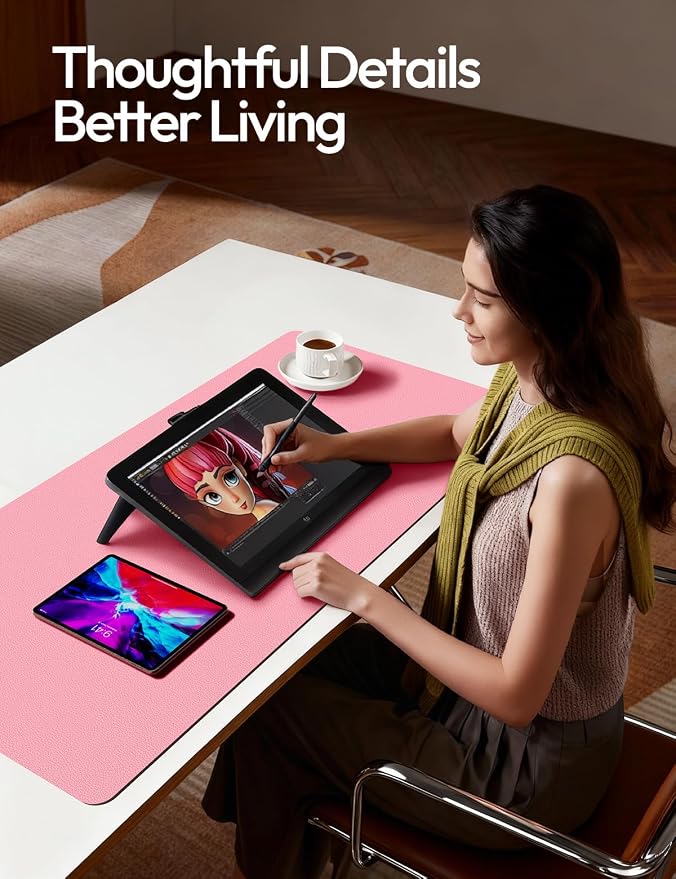 YSAGi Leather Desk Protector, Office Mat, Large Mouse Mat, Non-Slip PU Leather Blotter, Laptop Desk Mat, Waterproof Writing Pad for Office and Home(Pink, 63" x 24")