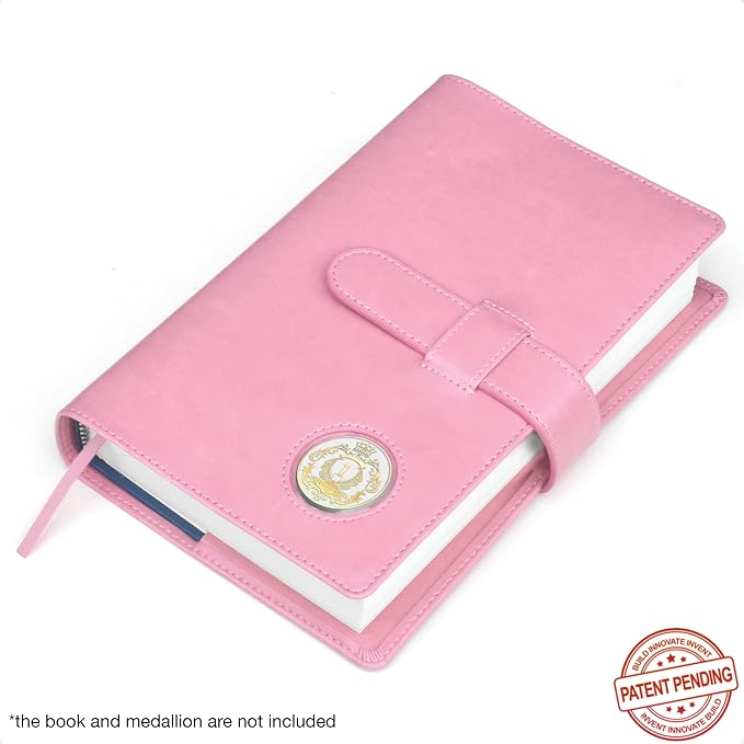 GALILEO® Single AA Big Book Cover | PU Leather AA Book Covers for Hardcover | Medallion Holder | AA Gift | Alcoholics Anonymous | Premium Design (Plain/Coin Pocket/Pink)