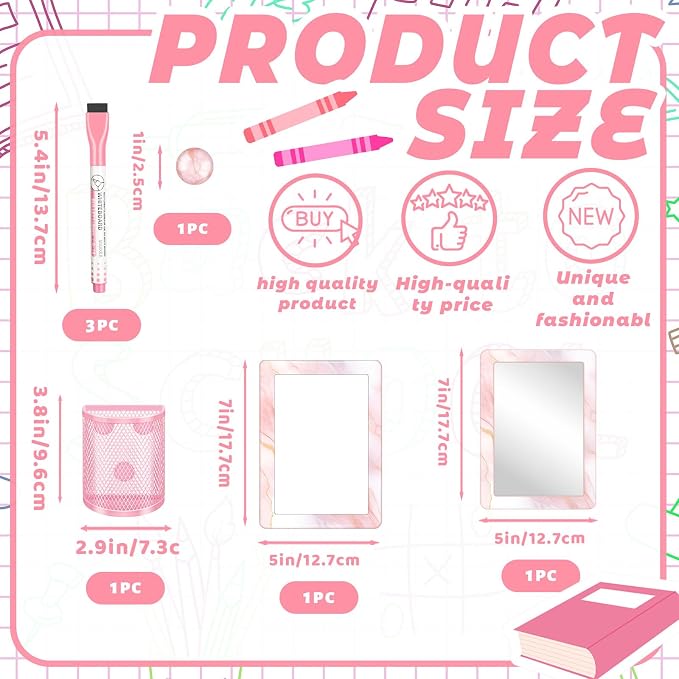 Denylo pro Pink Magnetic Locker Marble Theme Accessories Kit Include Back to School Essentials for Back to School Decorations Office Supplies
