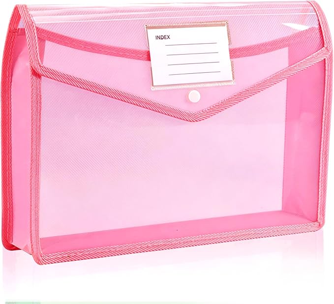 Plastic Expanding File Folder, Folders for Documents, Transparent Envelopes with Elastic Closure, File Folder Organizer Holder, Large Capacity, Fit Letter/A4 Size (Pink-1Pcs)