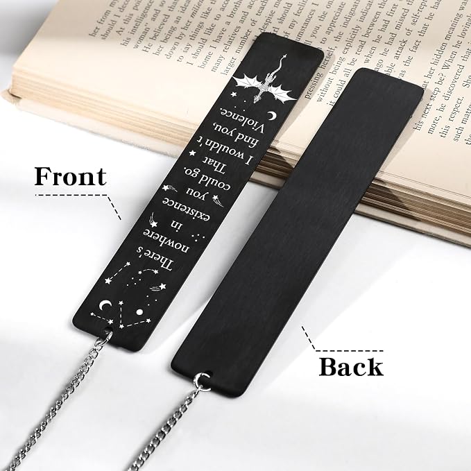Cool Fourth Wing Bookmark - Gift for Fantasy Book Lovers Dragon Metal Bookmarks for Men Novel Fans Bookworm Black Page Markers Boys Kids Readers Teachers Students Birthday School Office