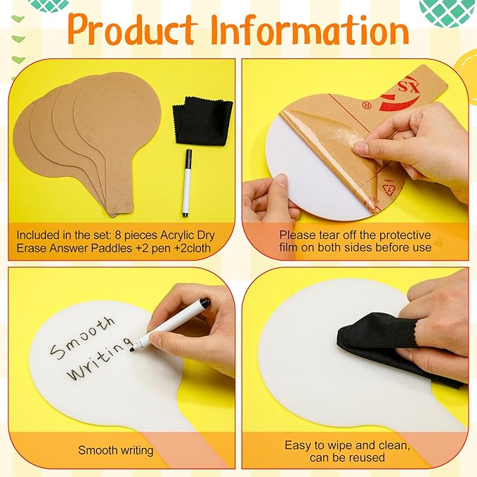 Containlol 8 Pcs Mini Dry Erase Answer Paddles Acrylic Answer Board Double-Sided Response Paddles Quick Response Board with Handle for Teaching Office Games Home