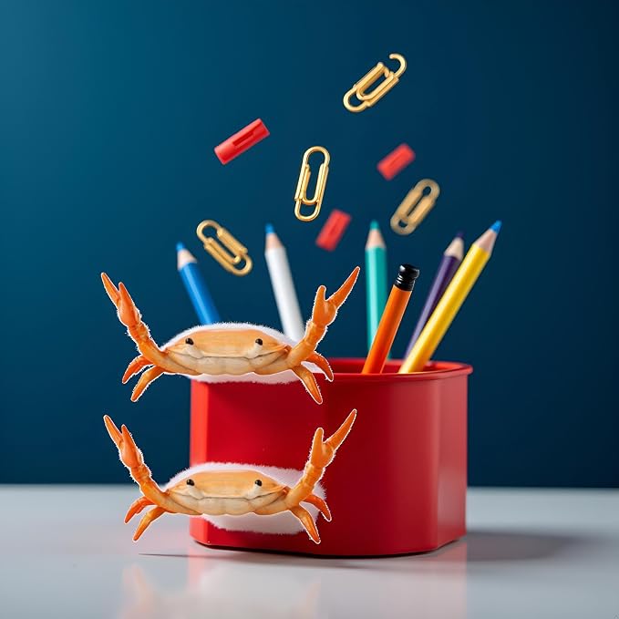 2Pcs Red Creative Crab Pen Holder Weightlifting Crabs Pen Stand Storage Rack, Office Desktop Decoration, Pencil Holders Desk Supplies Holders and Dispensers, Desk Accessories and Workspace Organizers