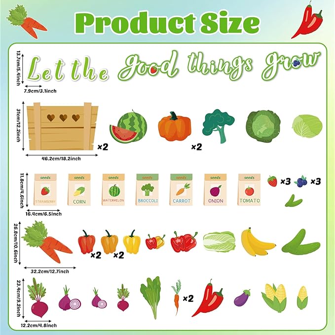 Farmer Market Bulletin Board Set Vegetable and Fruits Classroom Decoration Let The Good Things Grow Vegetable Bulletin Board Veggie Market Paper Cutouts for Back to School Chalkboard Wall Decor