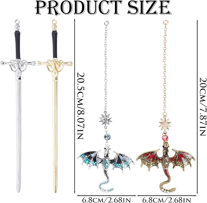 Dragon Sword Bookmarks Gifts - 2 PCs Fantasy Metal Book Marks Blue Red Cool Page Makers Gifts for Reading Kids Boys Men Women Novel Fans Lovers Students Teachers School Office Thanksgiving
