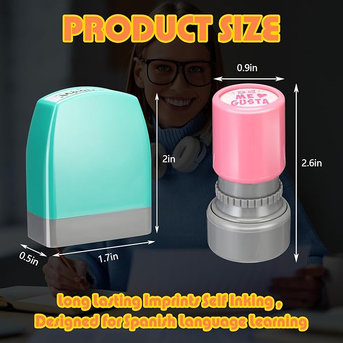 Jetec 16 Pcs Spanish Teacher Self Inking Stamps Teacher Gifts Motivation Grading Stamps for Signature Homework Reward Supplies(Rectangular + Round)