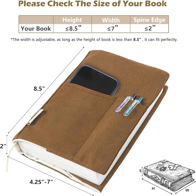 Canvas Book Covers with Adjustable Pockets for Pens, Washable Protector for Paperback & Hardcover Novels, Soft Cover Books, Perfect Gifts for Book Lovers