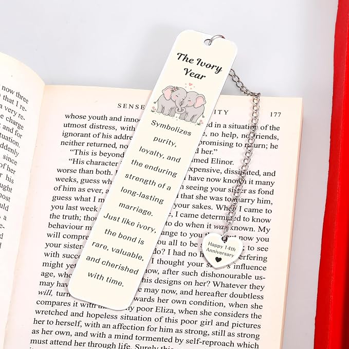 14 Year Anniversary Ivory Gifts for Her Him Bookmark for 14th Anniversary Wedding Gifts for Husband Wife Women Men Valentines Anniversary Ivory Gifts for Couple Sweetest Day Christmas Birthday