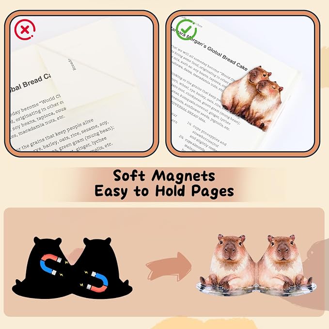 10Pcs Magnetic Bookmark, Cute Animal Book Marks for Reading, Hydrochoerus Hydrochaeris Bookmark, Office Reading Accessories, Page Clips for Book Lovers, Reader, Women, Students