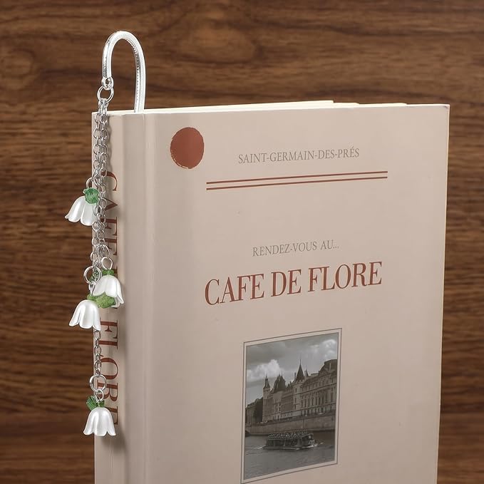 Metal Bookmark Hooks Flower Book Mark for Reading, Book Lovers Gift Books Beaded Charm Pretty and Aesthetic Books Accessories Personalized Silver Bookmarks