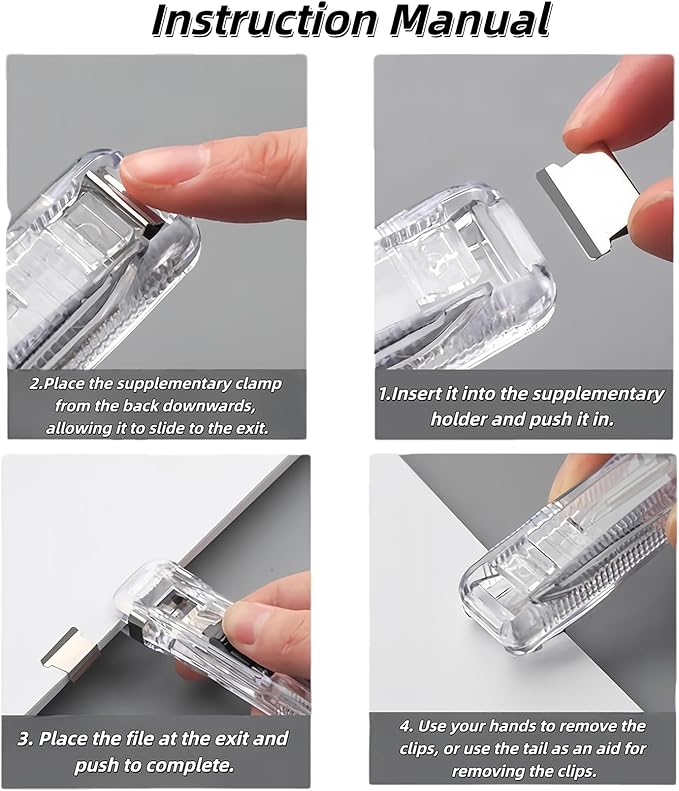 2PCS Portable Binder Clip Stapler, Includes 100 Reusable Clips, Handheld Push Clam Clip Dispenser for Document Organization, No-Hole Paper Clamps for Office School Home Desk Supplies