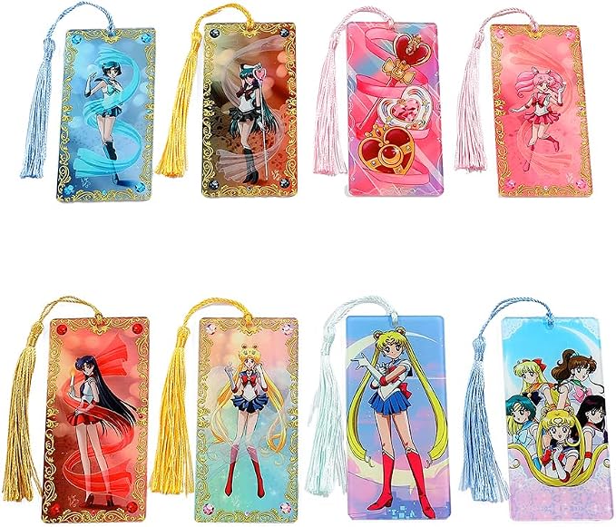 1pc Anime Female Warrior Bookmark - Sailor Cartoon Acrylic Cartoon Bookmarks for Fans Bookworms, Reading Marker Book Accessories, Holiday Gifts, Christmas Gifts (8PCS)