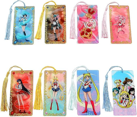 1pc Anime Female Warrior Bookmark - Sailor Cartoon Acrylic Cartoon Bookmarks for Fans Bookworms, Reading Marker Book Accessories, Holiday Gifts, Christmas Gifts (8PCS)
