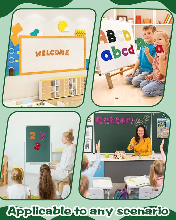 243 Pcs Glitter Bulletin Board Letters Set, 4 Inch Alphabet Poster Board Cardboard Cutouts with Numbers and Punctuation, Classroom School Wall Display Decorations (Green)