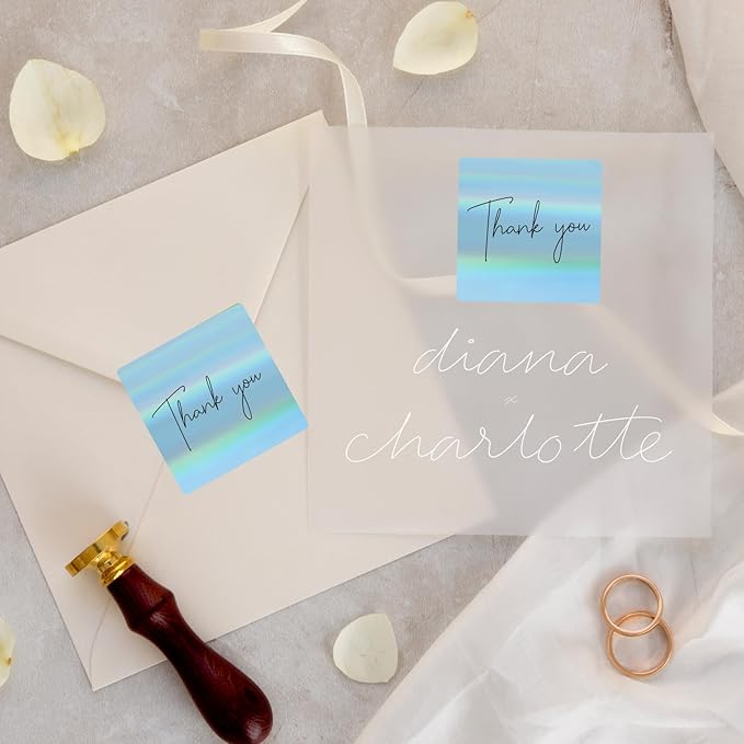 Square Thermal Labels Stickers 3" x 3", Holographic Thermal Stickers Labels, Glitter Self-Adhesive Direct Thermal Label for Small Business- Holographic Blue