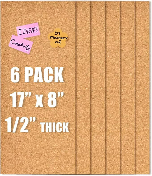 17x8 Cork Board Tiles Bulletin Board, 1/2" Thick Self-Adhesive Cork Boards for Walls, Cork Tiles Vision Board for Home, Office, School, Bulletin Board Decorations(12mm,6pc)