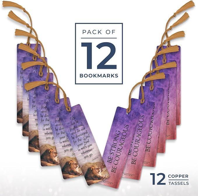Be Strong and Courageous Bookmark 12 Pack with Tassels, Christian Bible Bookmark, Joshua 1:9 Scripture, Bible Study Supplies, 7.25" x 2"