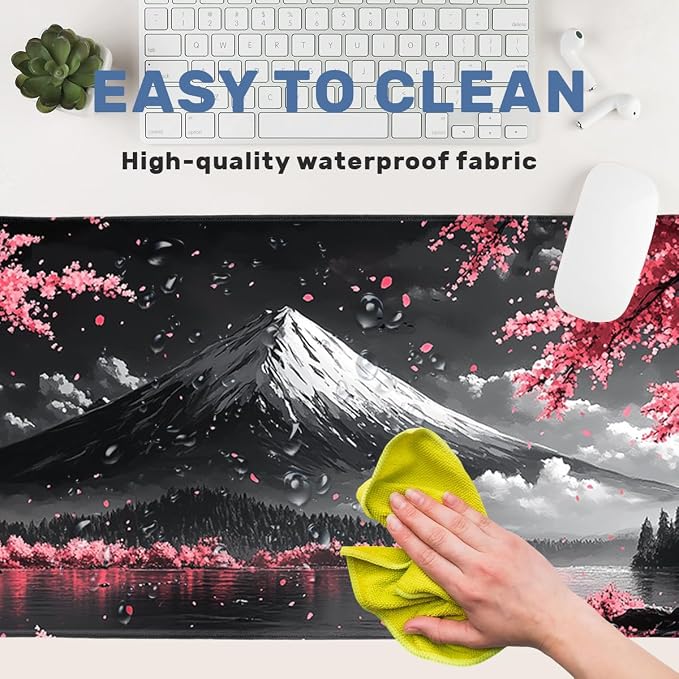 Mount Fuji Desk Mat Gaming Mouse Pad Cherry Blossom Red Mountain Landscape Mousepads Computer Keyboard Pad Mouse Mat Laptop Mat 31.5 x 11.8 Mouse Pads for Desk Home Office Gaming