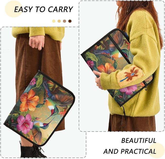 Expanding File Folder Hummingbirds Butterflies Spring Floral Accordion File Organizer 13 Pockets Document Organizer with Zipper Labels A4 Letter Office Storage
