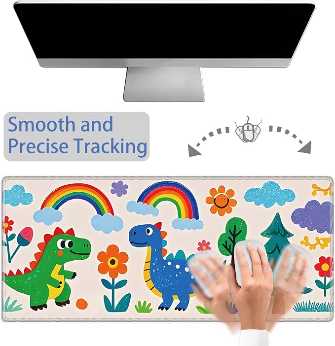 Mouse Pad Gaming Mousepad 31.5x11.8 Inch XXL Large + Coasters,Desk Mat with Stitched Edges, Non-Slip Rubber Base, Thick Mouse Pad for Computer, Laptop, Office & Home - Cartoon Dinosaur