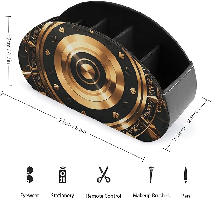 Gold Black Wallpaper Remote Control Holder PU Leather Remote Caddy TV Remote Storage Box with 5 Compartments Pencil Storage Box Makeup Brush Holder Office Supplies