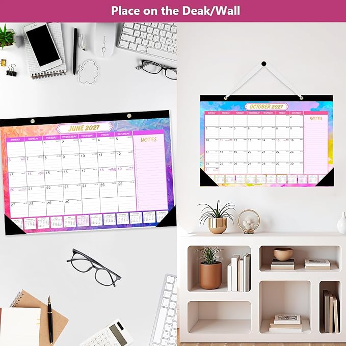 GuassLee Desk Calendar 2026-2027 - 19 Monthly Calendar from Jun. 2026 to Dec. 2027, 11.5"x17" Large Desktop Calendar with Thick Paper, Corner Protectors for Desk Home Office Easy Planning