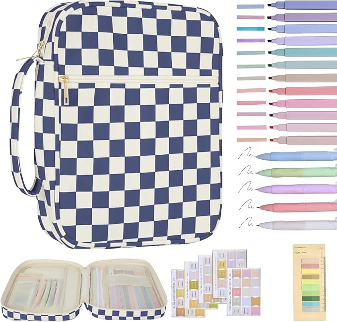Bible Cover Case for Women Corduroy Bible Case for Girls Large Bible Cover with Handle Bible Study Supplies Accessories Christian Gifts for Women (Purple-Checkered, Medium)