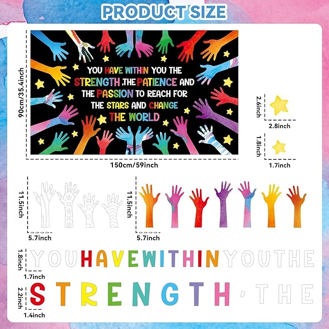 Justforjoyful We Can Change The World Bulletin Board Set Student Diversity Bulletin Board Decorations Colorful Handprint Themed Classroom Bulletin Boards Motivational Hands Cutouts School Wall Decor