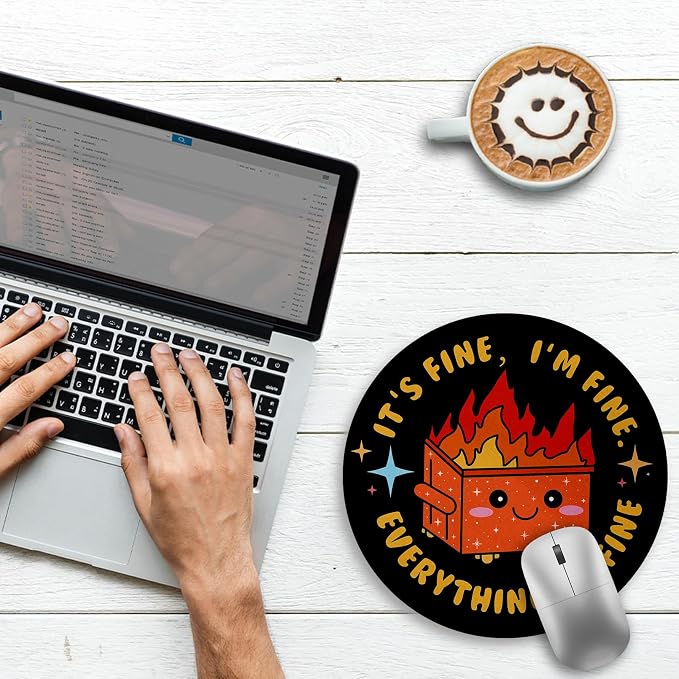 Gctriki Dumpster on Fire Mouse Pad, Cute Round Mouse Pads for Desk, Funny Orange Dumpster Mousepad for Laptop Gaming, Stitched Edge Non-Slip Rubber Base, Cute Office Desk Accessories Decor for Women