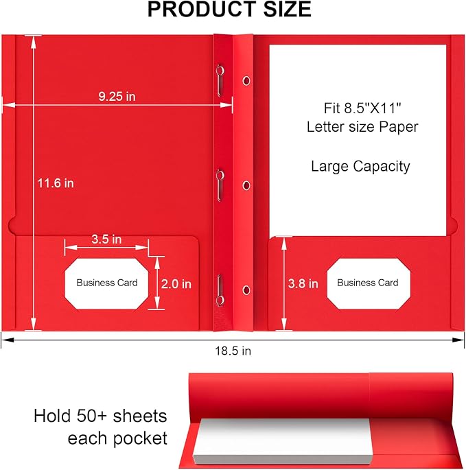 HABGP Two Pocket Folders with Prongs, 5 Pack Paper Folders with Pockets and 3 Prongs Fit Letter Size Paper, for Organizing Files in School, Office & Business (Assorted 5 Colors)