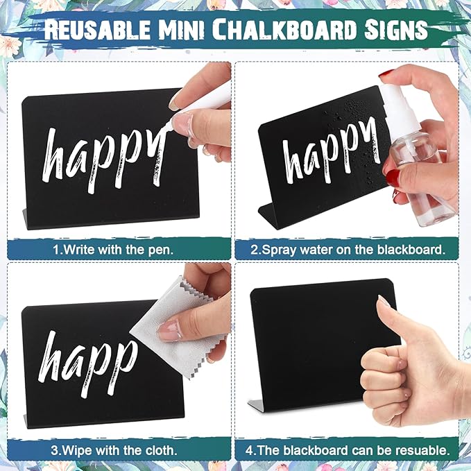 Skyygemm 64 Pcs 3.94 x 2.95 Inch Chalkboard Signs for Food Table Signs Food Labels for Party Food Signs Food Tags for Party with 26 Water Based Chalk 4 Cleaning Cloth 2 Bottle for Buffet Weddings