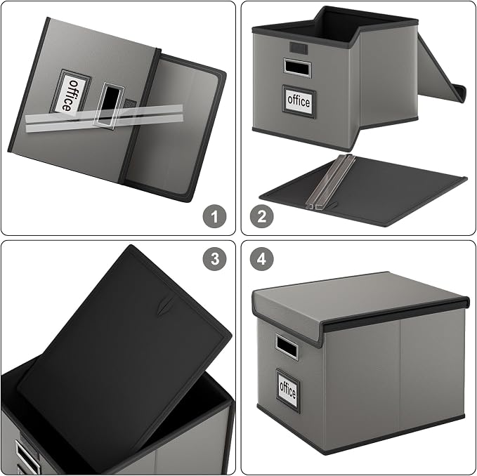 Portable Leather File Organizer Boxes with Lids, Office Document Boxes Organizer, Filing Boxes, Decorative Small File Boxes for Hanging Files with Plastic Slide for Office/Decor/Home
