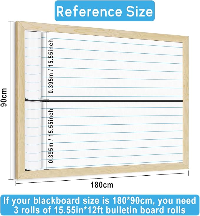 Lined Board Roll Reusable Waterproof Erasable Bulletin Board Wrinkle Resistant Poster Non-Woven Fabric Bulletin Board Roll for Classroom Decor Wrap Crafts 15.55" x12ft