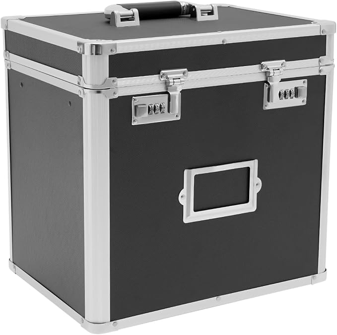 Locking File Organizer Box,Portable File Organizer Storage Chest with Handle Letter Box,13.8 x 10 x 13.4 Inch Metal File Cabinet for Filing Office Documents Letter/Legal File Storage (Black)