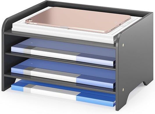 Desk File Organizer 4-Tier Desktop Paper Mail Organizer Document Holder for Home Office Supplies, Office Desk Accessories & Workspace (Black)