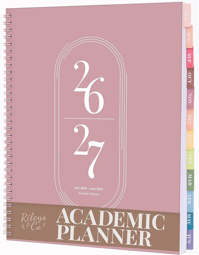 Rileys Academic Planner 2026-2027, Daily, Weekly & Monthly Planner, July 2026 - June 2027, Student Notes Pages, Twin-Wire Binding, Weekly Agenda for School & Work (8.5 x 11-Inches, Pink)