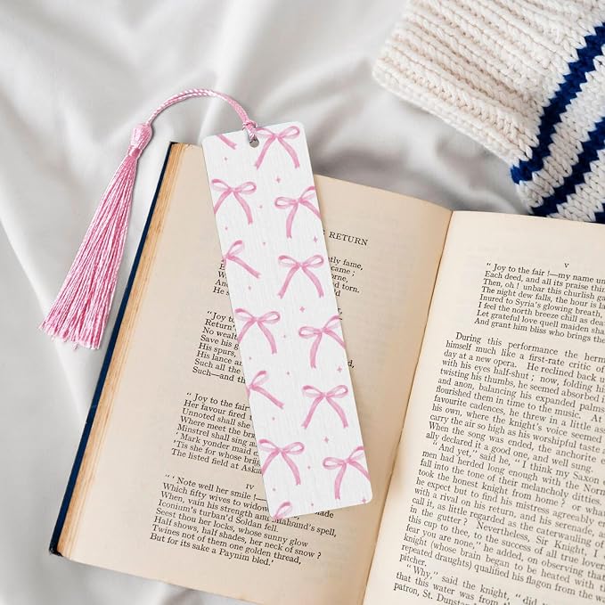 Bow 5pcs Wood Bookmarks with Tassel for Planner Reading Book Lovers Accessory Readers Men Women 4.6 X 1.2 Inch