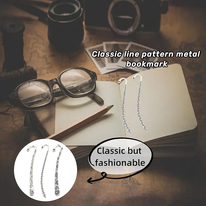 Generic 30 Pack Metal Bookmark - Silver Metal Bookmark Hairpin Hook Carved Antique Vintage with Loop Metal Book Markers Embossed Bookmarks, Jewelry Making Charms