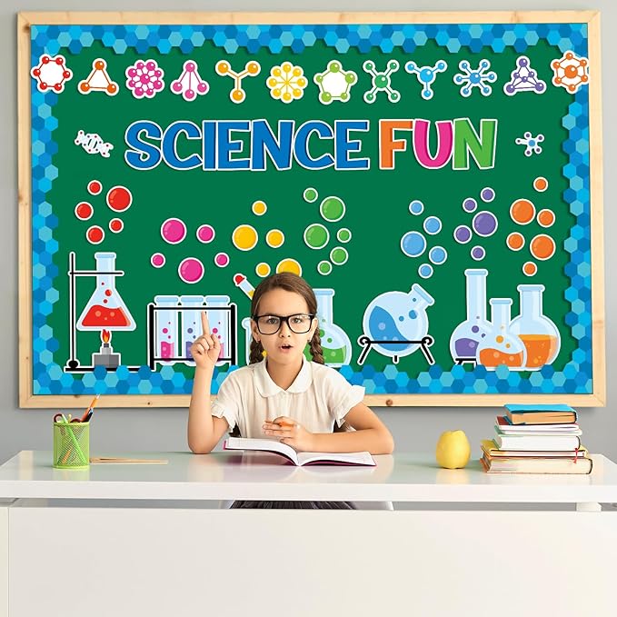 Science Bulletin Board Decoration Science Fun Cutouts Chemistry Lab Apparatus Wall Decals Themed Party Supplies for Back to School Classroom Chalkboard Home Window Decoration Favor